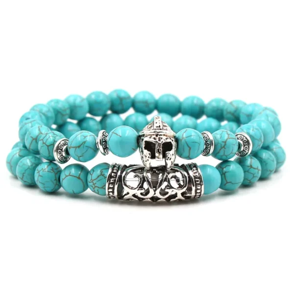 ⁦Bohemian 8mm Chain and Bead Bracelet Set Stone Silver Lion Owl Buddha Head Bracelet Jewelry Sets Turquoise Natural for Men High⁩ - الصورة ⁦2⁩