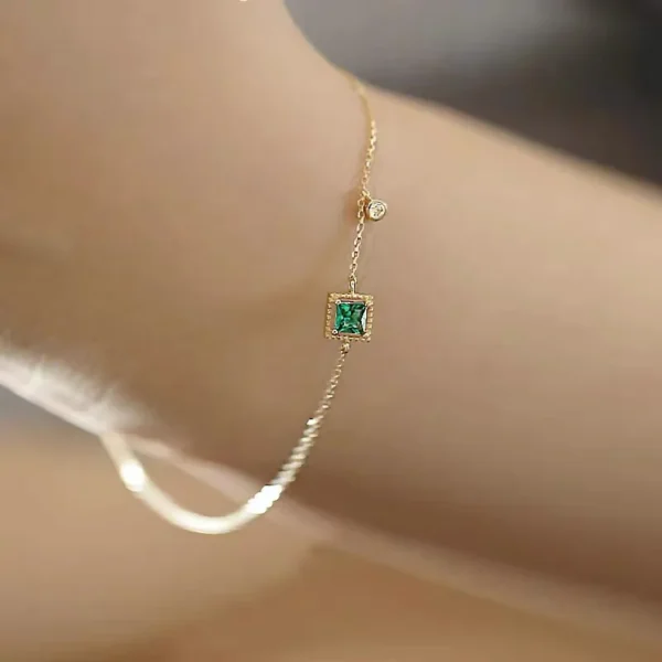 ⁦Fashion Jewelry Bracelets 925 Sterling Silver Emerald Bracelet square Green Zircon Charm Gold Plated Bracelets for Women⁩ - الصورة ⁦5⁩