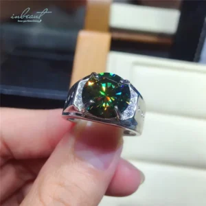 Silver 925 Original 5 Carat Brilliant Cut Genuine Pass Diamond Test Dark Green Moissanite Ring for Men Wedding Gift Fine Jewelry