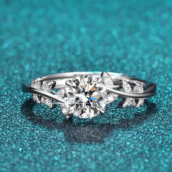 ⁦S925 Sterling Silver Laurel Ring 1 Karat Moissanite Adjustable Fashionable Wedding Rings Jewelry Women⁩ - الصورة ⁦2⁩