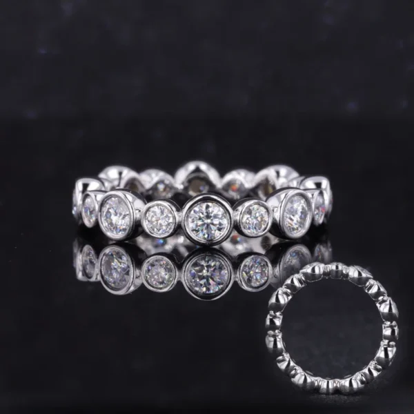 ⁦Starsgem Custom Pure Diamond Tennis Eternity Jewelry Band Moissanite 14K Soild Gold Wedding Bands Rings⁩ - الصورة ⁦3⁩