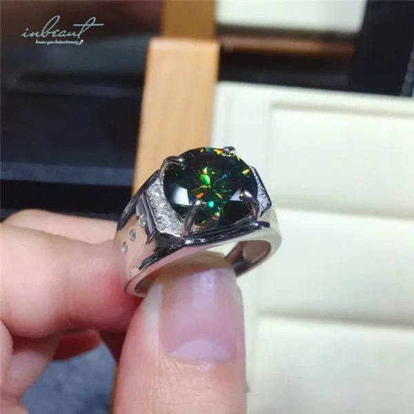 ⁦Silver 925 Original 5 Carat Brilliant Cut Genuine Pass Diamond Test Dark Green Moissanite Ring for Men Wedding Gift Fine Jewelry⁩ - الصورة ⁦2⁩