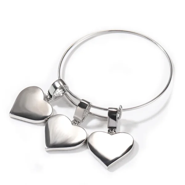 ⁦UWIN Women DIY Smaller CZ Heart Photo Bangles Heart Charms with Stainless Steel Bangle Memorial Bracelet⁩ - الصورة ⁦2⁩