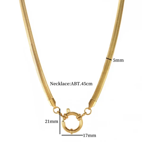⁦Fashion 18K Gold Plated Stainless Steel Simple Round Spring Buckle Chain Choker Necklace Layering Necklace for Women Jewelry⁩ - الصورة ⁦5⁩