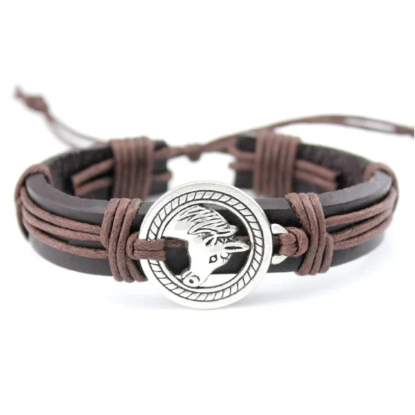 ⁦Manufacturer Horse Charm Leather Wrap Bracelet for Horse Lover Cowboy Cowgirl Gift Horse Leather Bracelet⁩ - الصورة ⁦2⁩