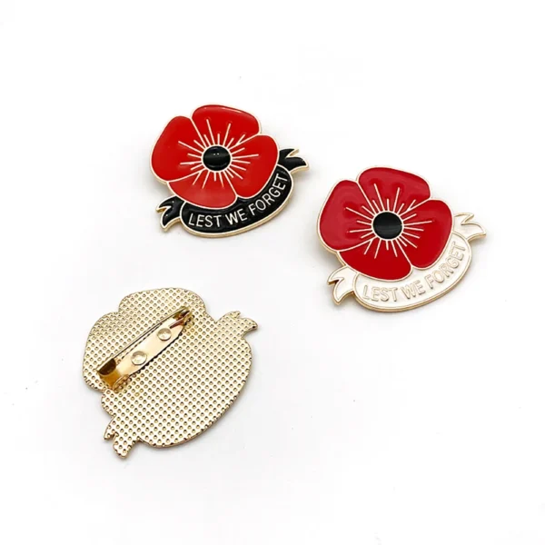 ⁦Memorial Day High Quality Metal Red Flower Brooch Remembrance Day Hard/Soft Enamel Poppy Pin Badge⁩ - الصورة ⁦4⁩