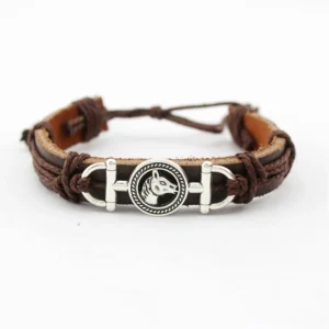 Manufacturer Horse Charm Leather Wrap Bracelet for Horse Lover Cowboy Cowgirl Gift Horse Leather Bracelet