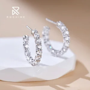 Rochime Round Brilliant Hoop Earrings  925 Sterling Silver Gold Plated 5a Zircon Jewelry for Women