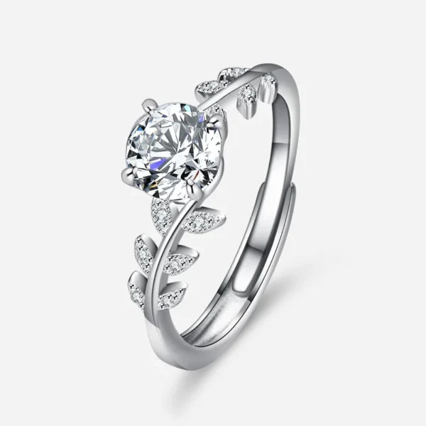 ⁦S925 Sterling Silver Laurel Ring 1 Karat Moissanite Adjustable Fashionable Wedding Rings Jewelry Women⁩ - الصورة ⁦4⁩
