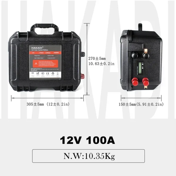 ⁦HAKADI Lithium Iron Phosphate 12V 100Ah Rechargeable Battery Pack for Solar System Boat RV EU RU Stock⁩ - الصورة ⁦4⁩