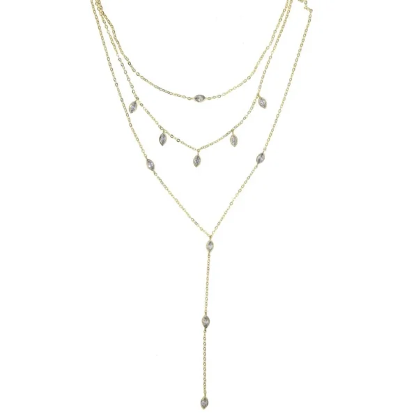⁦Fashion High Quality Three Layered Tiny Water Drop Long Chain Necklaces Sexy Women Lady Pave CZ Luxury Wedding Jewelry⁩ - الصورة ⁦5⁩
