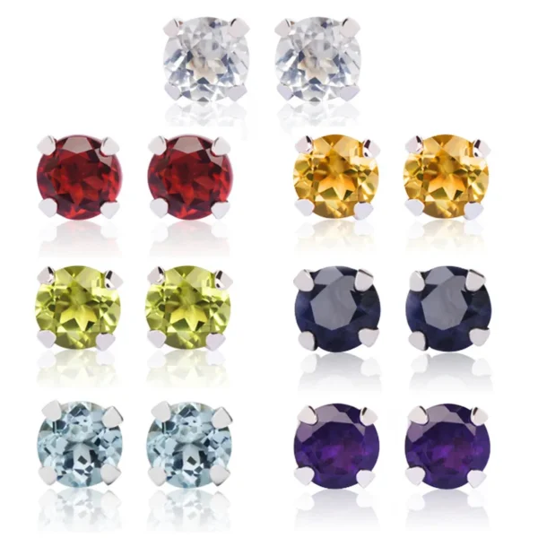 ⁦Wholesale Jewelry 925 Sterling Silver Cubic Zirconia Birthstone Garnet Custom Single Colorful Stone Stud Earrings⁩ - الصورة ⁦4⁩