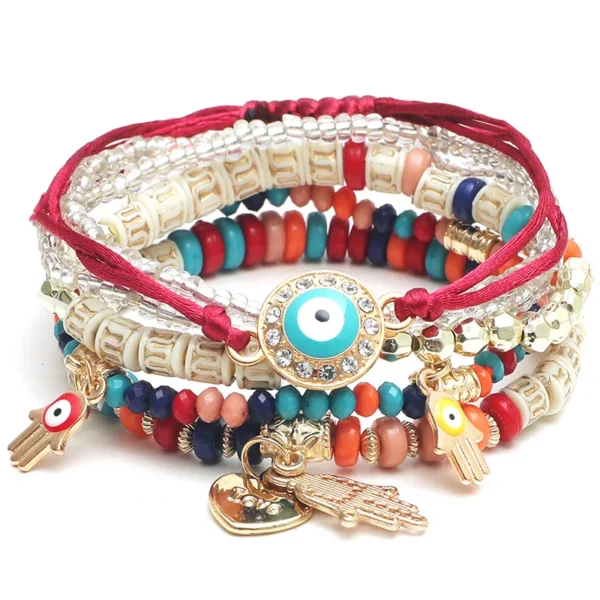 ⁦Dropshipping Designer Charms Woven Bracelet Women Adjustable Boho Lucky Evil Eye Beads Stack Bracelets Jewelry Sets⁩ - الصورة ⁦3⁩