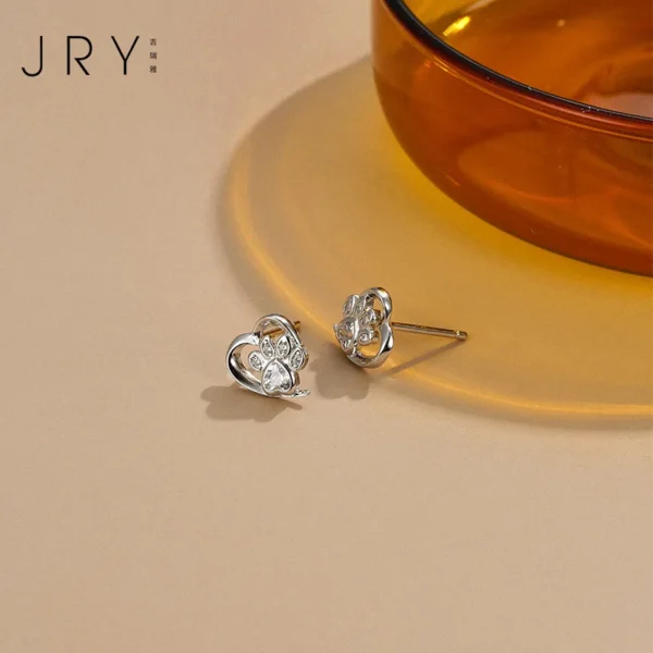 ⁦Factory Wholesale 2023 INS Fashion Silver Cat Heart Colorful Stud Earring Fine Jewelry for Women⁩ - الصورة ⁦2⁩
