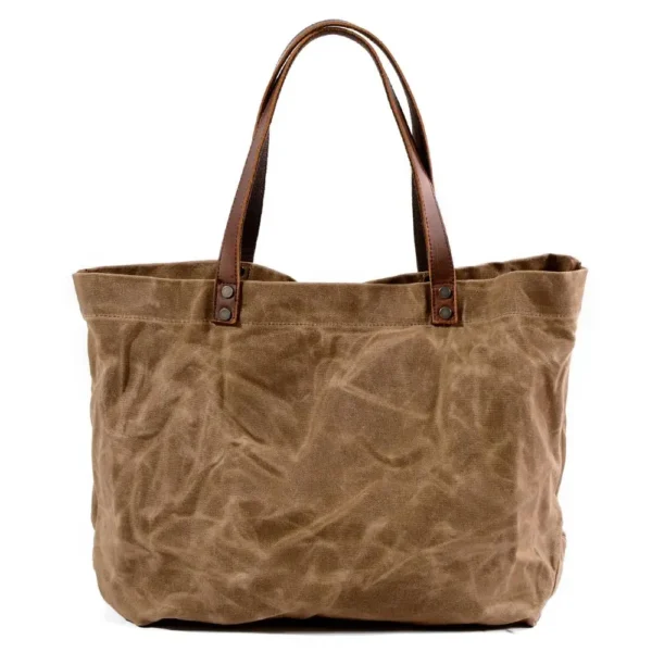 ⁦Waterproof Oil Wax Canvas Handbag Fashion Tote Bag Cross Section Large Capacity Shopping Bag Shoulder Bag⁩ - الصورة ⁦6⁩