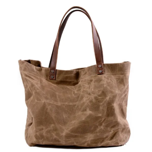 ⁦Waterproof Oil Wax Canvas Handbag Fashion Tote Bag Cross Section Large Capacity Shopping Bag Shoulder Bag⁩ - الصورة ⁦5⁩
