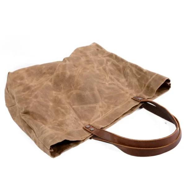 ⁦Waterproof Oil Wax Canvas Handbag Fashion Tote Bag Cross Section Large Capacity Shopping Bag Shoulder Bag⁩ - الصورة ⁦2⁩
