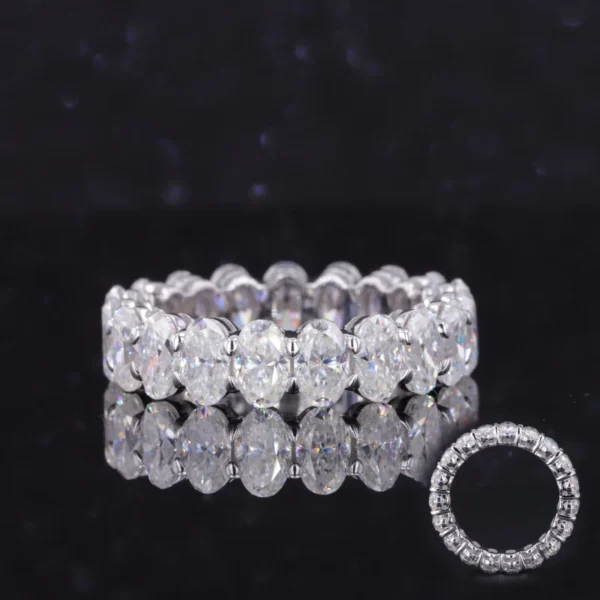 ⁦Starsgem Custom Pure Diamond Tennis Eternity Jewelry Band Moissanite 14K Soild Gold Wedding Bands Rings⁩ - الصورة ⁦5⁩