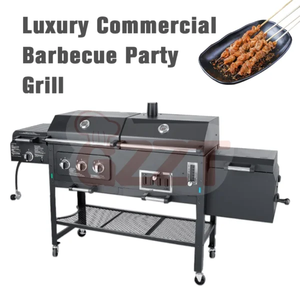 ⁦American Outdoor Garden Large Gas and Charcoal Grill Combo Smokeless Barbecue Bbq Commercial Grill Trolley With Smoker Oven⁩ - الصورة ⁦5⁩