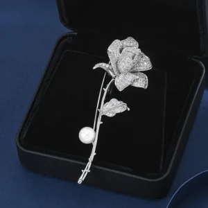 XZ60082  High Grade Fashion Pearl Pin Copper Inlaid with Zircon Men and Women's Blazer Accessories Rose Brooch