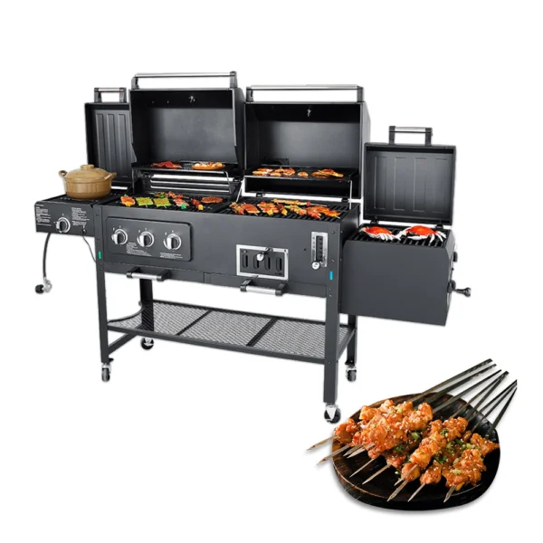 ⁦American Outdoor Garden Large Gas and Charcoal Grill Combo Smokeless Barbecue Bbq Commercial Grill Trolley With Smoker Oven⁩ - الصورة ⁦6⁩