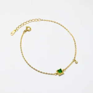 Fashion Jewelry Bracelets 925 Sterling Silver Emerald Bracelet square Green Zircon Charm Gold Plated Bracelets for Women