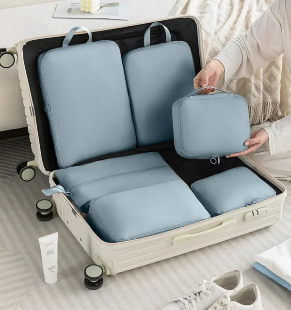 ⁦6Pcs Set Compression Packing Cubes Travel Accessories Expandable Travel Luggage Compression Packing Bag Cloth Storage Bag⁩ - الصورة ⁦5⁩