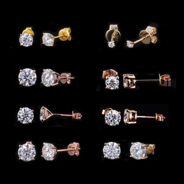 ⁦Starsgem Basket Set Stud Earring 14K Soild Gold 0.3ct 0.5ct 1ct D VVS2 Round Cut IGI Lab Grown Diamond Earrings⁩ - الصورة ⁦4⁩