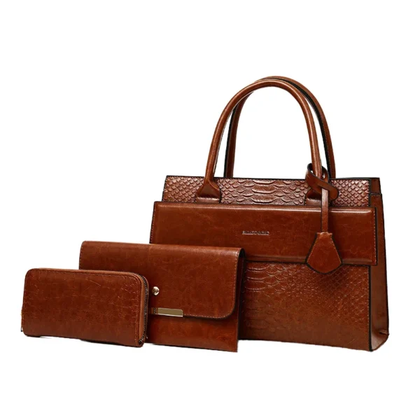 ⁦PU Leather Tote Purse and Wallet Sets Shoulder Satchel Bags Womens Purses and Handbags 3 Piece Set⁩ - الصورة ⁦3⁩