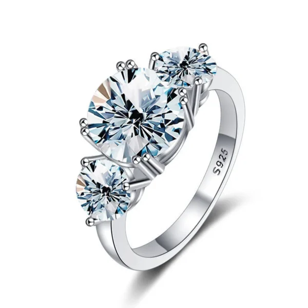 ⁦Women Moissanite Jewelry 925 Sterling Silver Rings Unique 3 Round Shape Gemstones for Women Luxury Wedding⁩ - الصورة ⁦5⁩