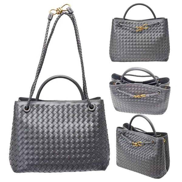 ⁦Large Capacity Designer Braided Leather Handmade Woven Tote Bag Women Casual Ladies Shoulder Bag⁩ - الصورة ⁦2⁩