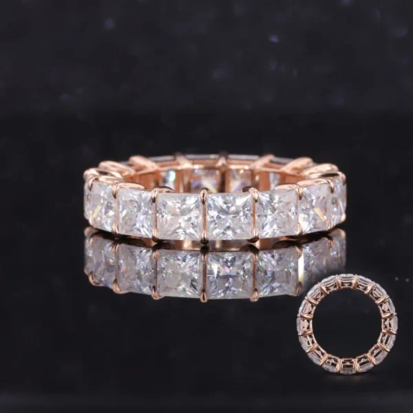⁦Starsgem Custom Pure Diamond Tennis Eternity Jewelry Band Moissanite 14K Soild Gold Wedding Bands Rings⁩ - الصورة ⁦4⁩