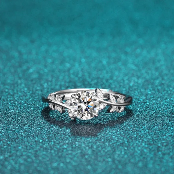 ⁦S925 Sterling Silver Laurel Ring 1 Karat Moissanite Adjustable Fashionable Wedding Rings Jewelry Women⁩ - الصورة ⁦5⁩