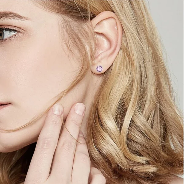 ⁦Wholesale Jewelry 925 Sterling Silver Cubic Zirconia Birthstone Garnet Custom Single Colorful Stone Stud Earrings⁩ - الصورة ⁦3⁩