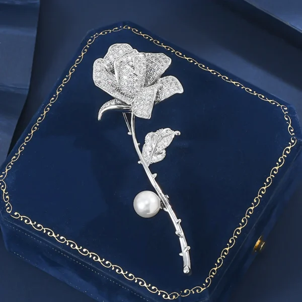 ⁦XZ60082  High Grade Fashion Pearl Pin Copper Inlaid with Zircon Men and Women's Blazer Accessories Rose Brooch⁩ - الصورة ⁦5⁩