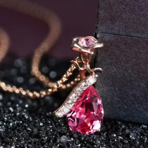 Qings Jewelry Rose Gold Plated 925 Sterling Silver Pink Crystal Necklace Gold Pink Necklaces Rose Gold Necklaces