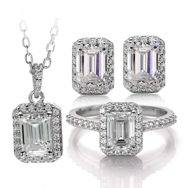 ⁦925 Sterling Woman Earring Necklace Ring Jewelry Set Fancy Shape Gold Plated Moissanite Silver Jewelry⁩ - الصورة ⁦2⁩