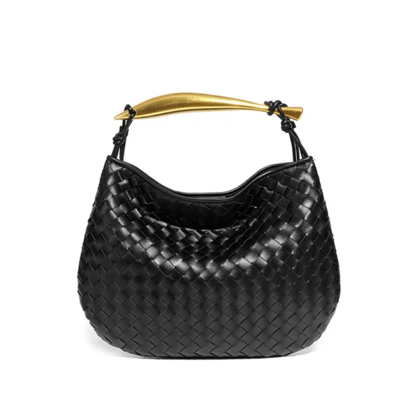⁦Leather Woven Bag for Women Elegant Evening Clutch Tote Bag Handbag Leather Handwoven Bag Woven Purse⁩ - الصورة ⁦4⁩