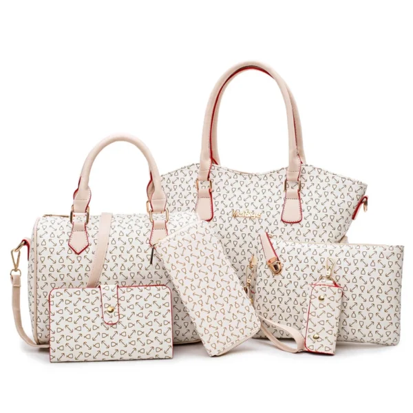 ⁦Custom Logo 6 in 1 Sets Handbags Wallets Ladies Fashion Large Hand Bags Wallets Girls Luxury Purses for Woman⁩ - الصورة ⁦6⁩