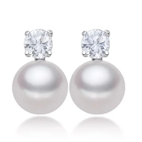 ⁦925 Sterling Silver Zircon Pearl Stud Earrings for Women Girls Fashion Jewelry⁩ - الصورة ⁦6⁩