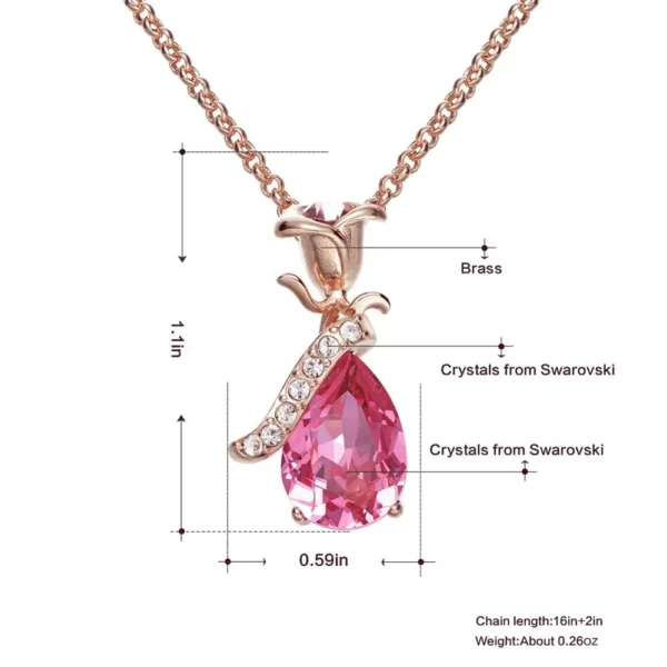 ⁦Qings Jewelry Rose Gold Plated 925 Sterling Silver Pink Crystal Necklace Gold Pink Necklaces Rose Gold Necklaces⁩ - الصورة ⁦5⁩