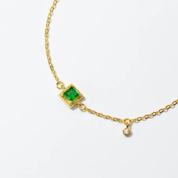 ⁦Fashion Jewelry Bracelets 925 Sterling Silver Emerald Bracelet square Green Zircon Charm Gold Plated Bracelets for Women⁩ - الصورة ⁦2⁩