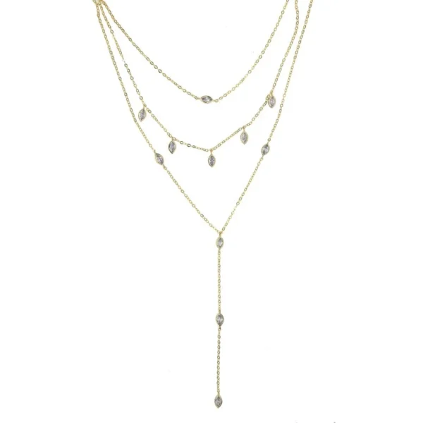 ⁦Fashion High Quality Three Layered Tiny Water Drop Long Chain Necklaces Sexy Women Lady Pave CZ Luxury Wedding Jewelry⁩ - الصورة ⁦2⁩