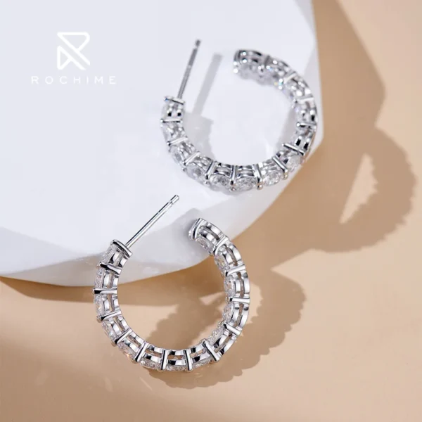 ⁦Rochime Round Brilliant Hoop Earrings  925 Sterling Silver Gold Plated 5a Zircon Jewelry for Women⁩ - الصورة ⁦2⁩