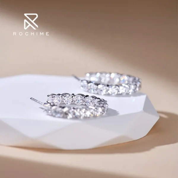 ⁦Rochime Round Brilliant Hoop Earrings  925 Sterling Silver Gold Plated 5a Zircon Jewelry for Women⁩ - الصورة ⁦3⁩