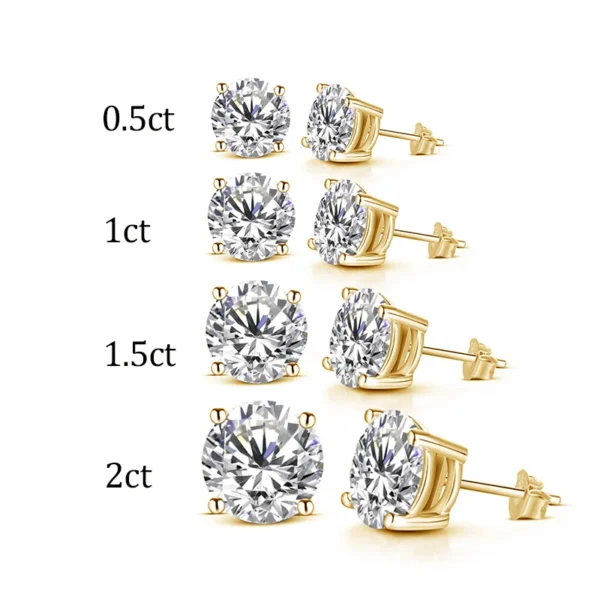 ⁦Starsgem 4 Prongs 14K White Yellow Rose Gold 0.5 1 1.5 2 CT Round Moissanite Diamond Stone Stud Earrings⁩ - الصورة ⁦6⁩