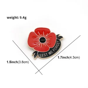 Memorial Day High Quality Metal Red Flower Brooch Remembrance Day Hard/Soft Enamel Poppy Pin Badge