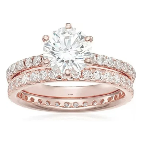 ⁦SGARIT Custom Jewelry 14K White Rose Gold VVS1 GRA 1.5ct 7.5mm Moissanite Diamond Wedding Ring Set Jewellery for Couple⁩ - الصورة ⁦2⁩