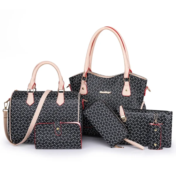 ⁦Custom Logo 6 in 1 Sets Handbags Wallets Ladies Fashion Large Hand Bags Wallets Girls Luxury Purses for Woman⁩ - الصورة ⁦4⁩