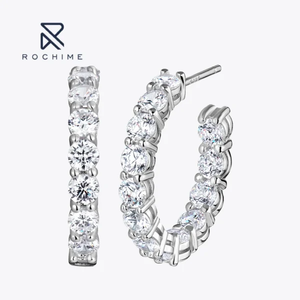 ⁦Rochime Round Brilliant Hoop Earrings  925 Sterling Silver Gold Plated 5a Zircon Jewelry for Women⁩ - الصورة ⁦6⁩